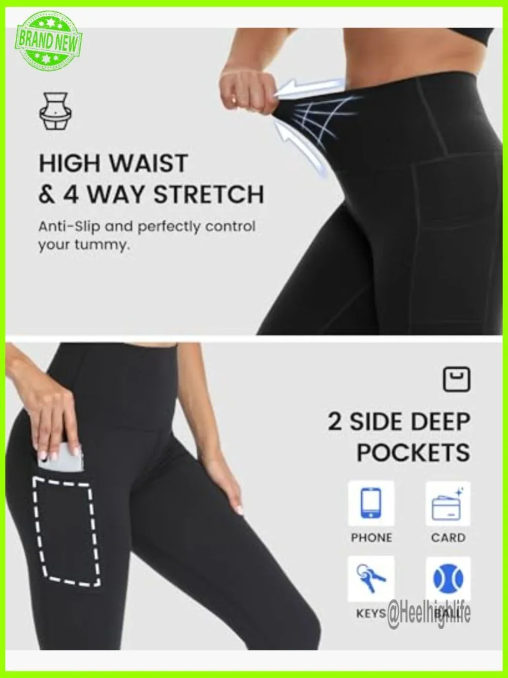 High Waist Tummy Control Leggings with Pockets, 3-Pack for Workout & Daily Wear - Picture 4 of 7